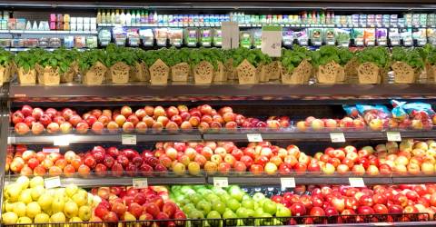 An image showing fresh apples and Plants in the grocery store