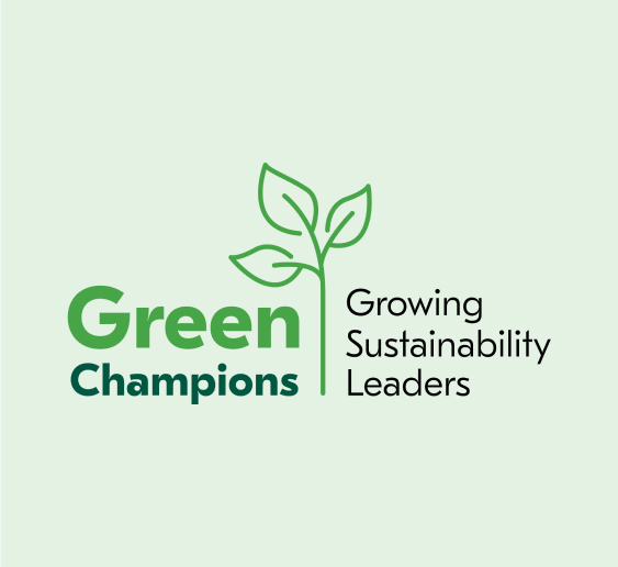 Text reading," Green Champions, Growing, Sustainability, Leaders."