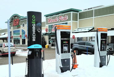 A picture of two EV chargers in the parking lounge.