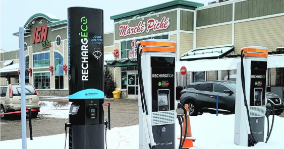 A picture of two EV chargers in the parking lounge.